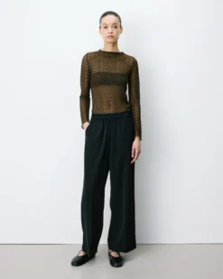 Pantalon fluide jambe large taille mi-haute noir Noblesse