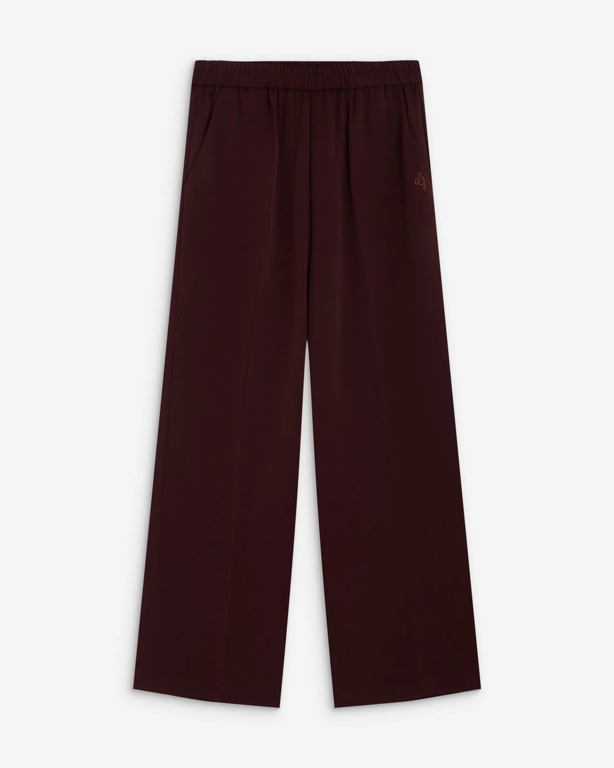 Pantalon fluide jambe large taille mi-haute aubergine Noblesse