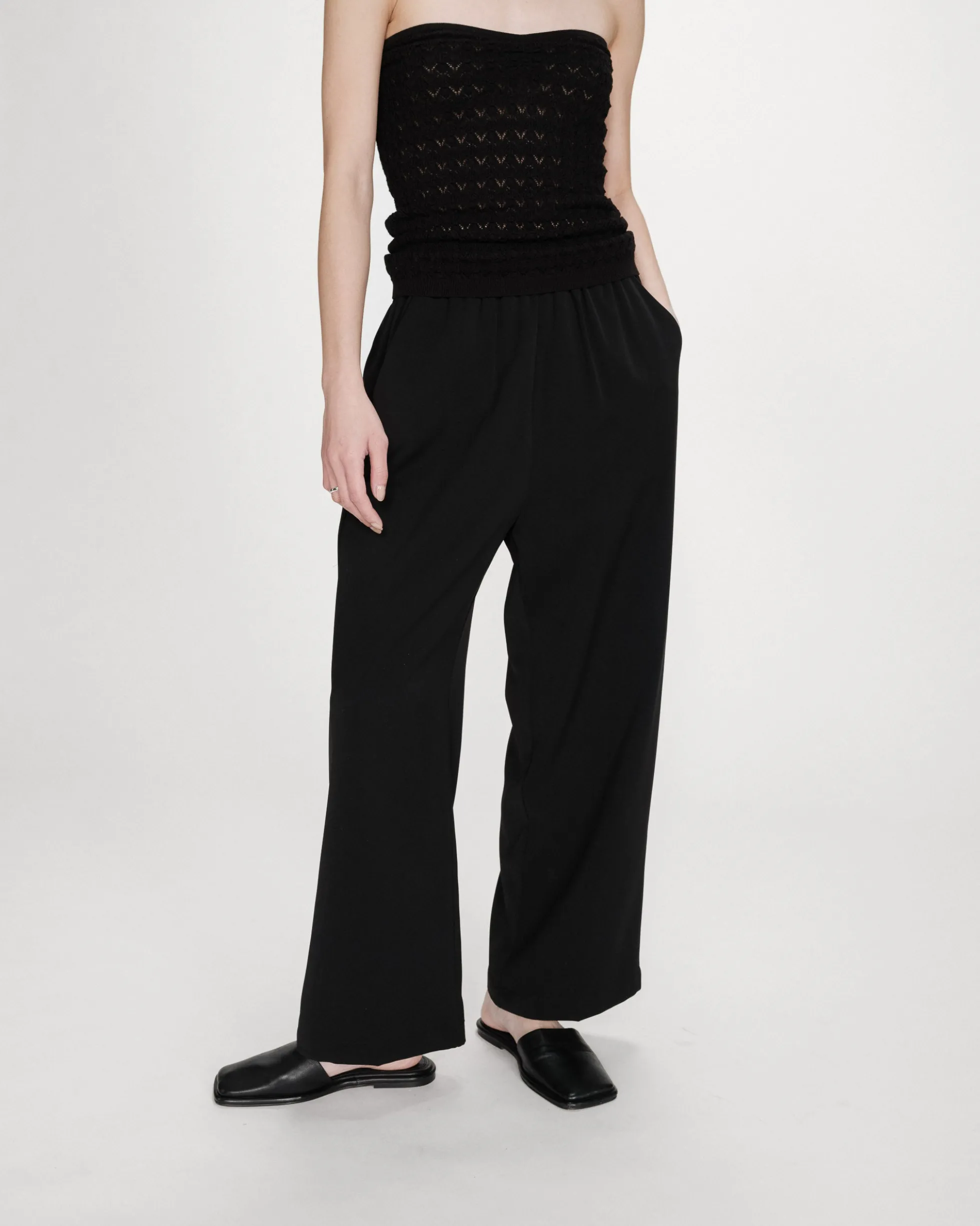 Pantalon fluide jambe large taille mi-haute noir Noblesse