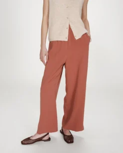 Pantalon fluide jambe large taille mi-haute terracotta Noblesse