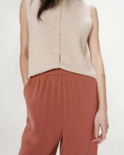 Pantalon fluide jambe large taille mi-haute terracotta Noblesse