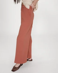 Pantalon fluide jambe large taille mi-haute terracotta Noblesse