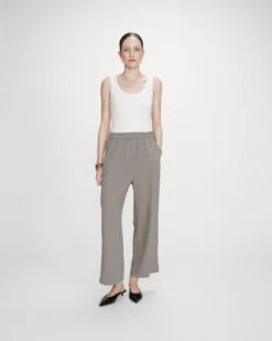 Pantalon fluide jambe large taille mi-haute kaki Noblesse