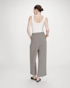 Pantalon fluide jambe large taille mi-haute kaki Noblesse