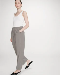 Pantalon fluide jambe large taille mi-haute kaki Noblesse