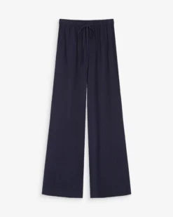 Pantalon large en lin taille haute marine Raven