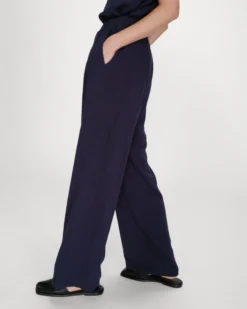Pantalon large en lin taille haute marine Raven