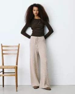 Pantalon large en maille texturée grege Bilo