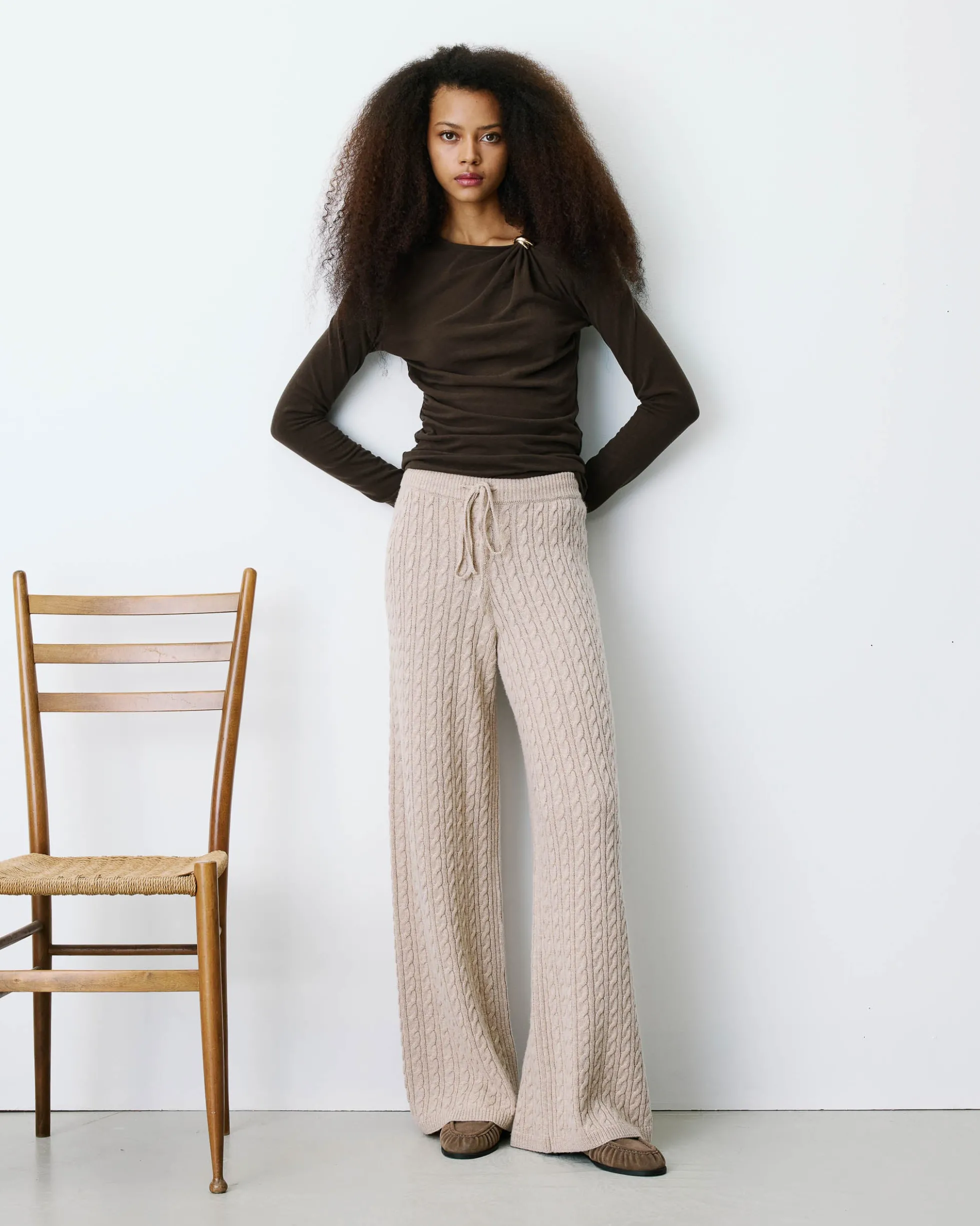 Pantalon large en maille texturée grege Bilo