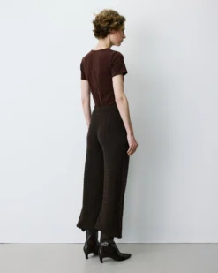 Pantalon large en maille texturée chocolat Bilo