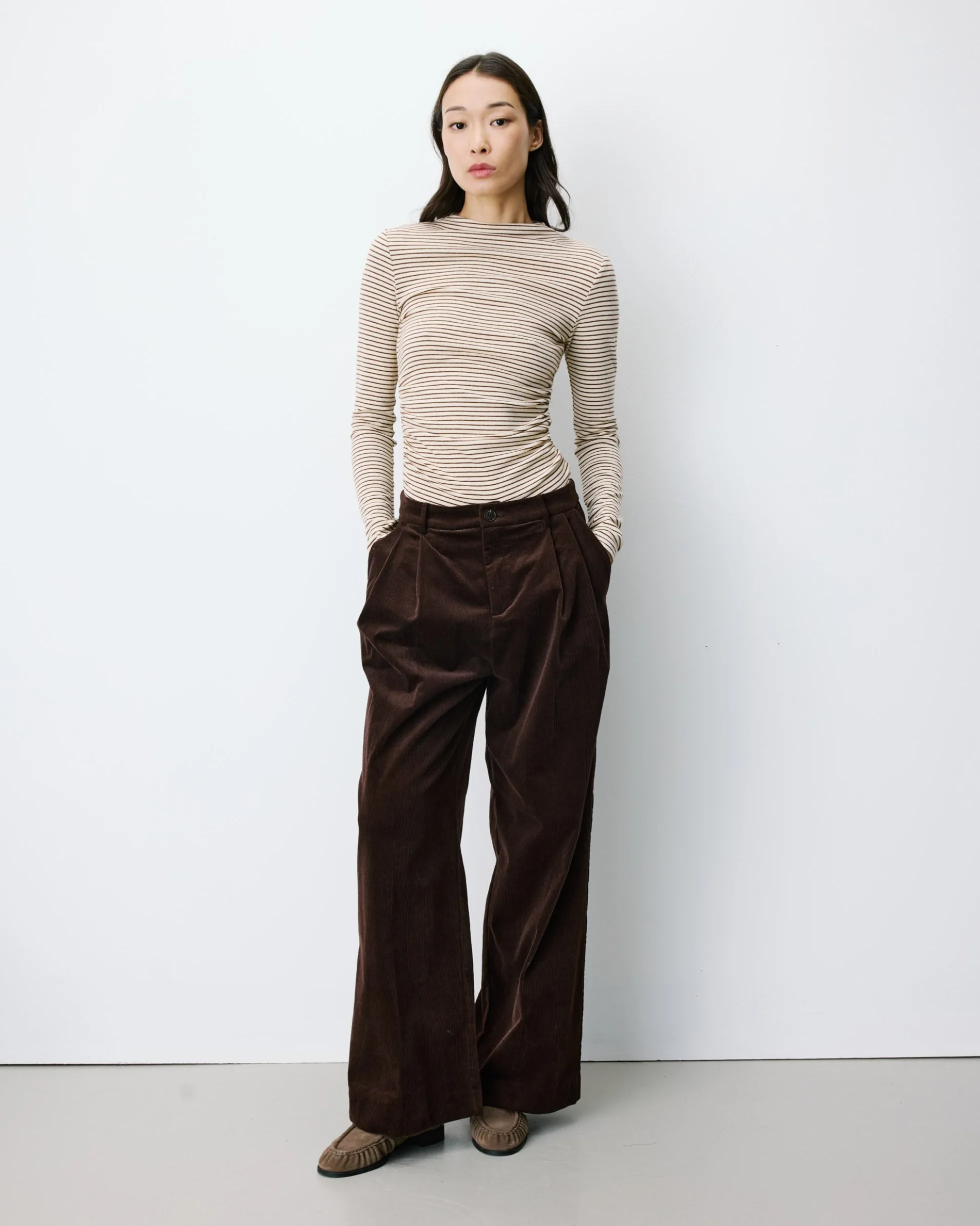 Pantalon oversize velours côtelé chocolat Abriel