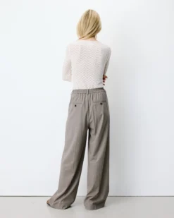 Pantalon tailleur ample ceinture nouable rayure Ardoise