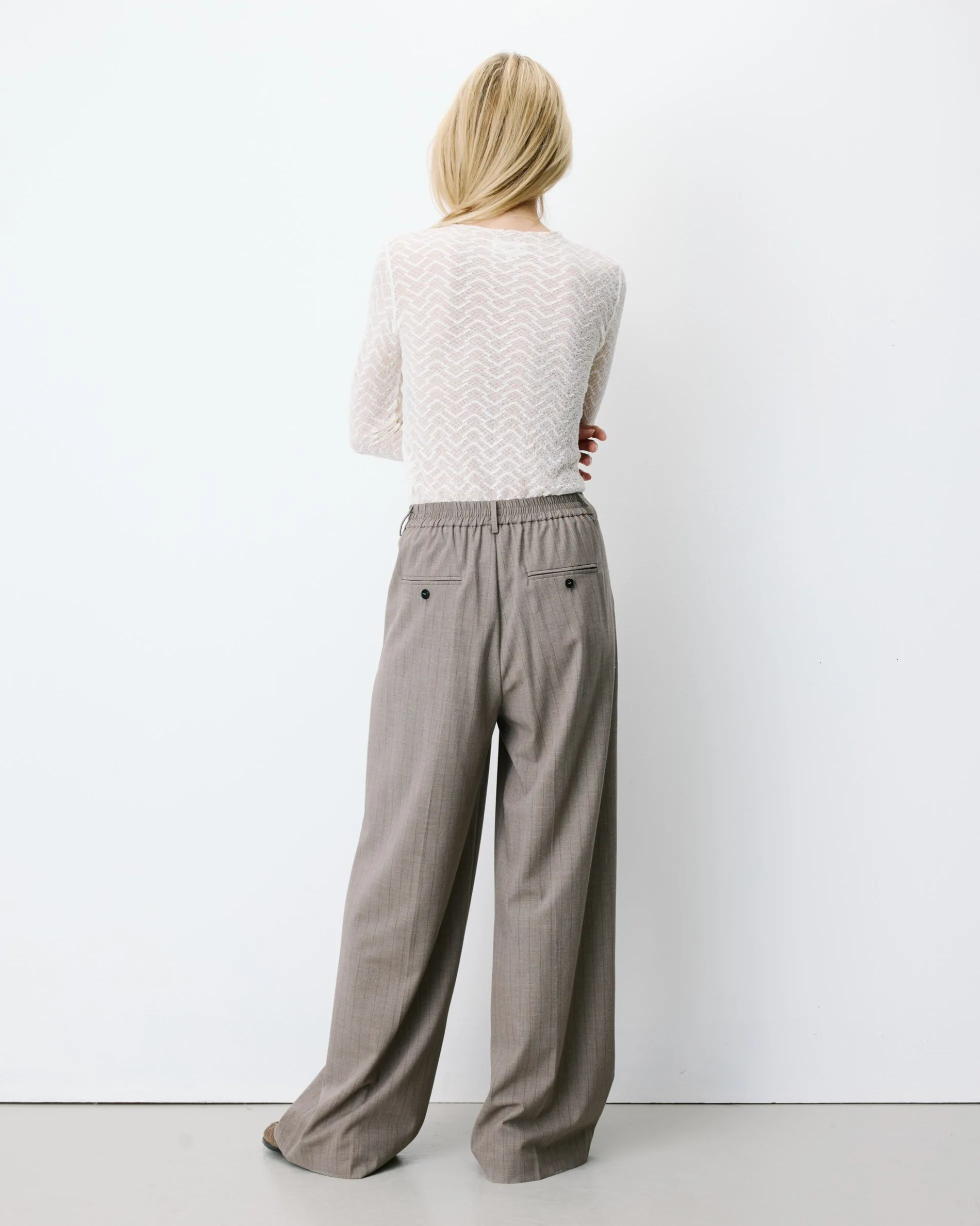Pantalon tailleur ample ceinture nouable rayure Ardoise