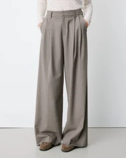 Pantalon tailleur ample ceinture nouable rayure Ardoise