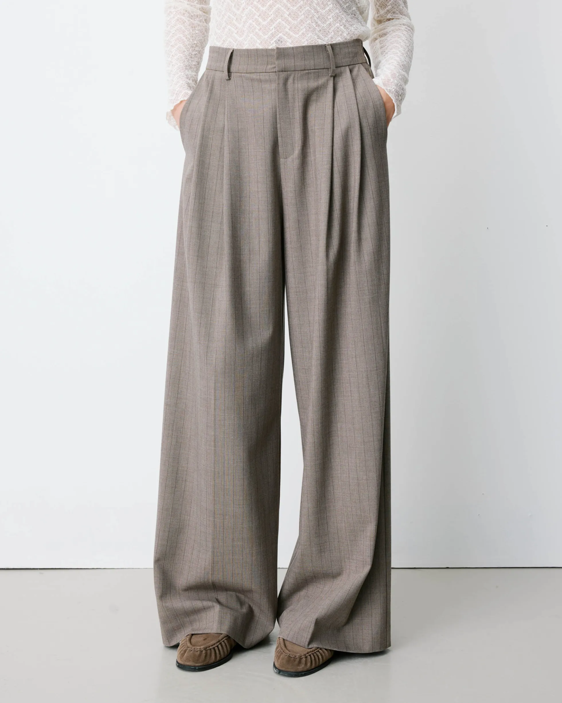 Pantalon tailleur ample ceinture nouable rayure Ardoise