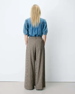 Pantalon tailleur ample pied-de-poule beige Ayen