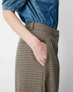 Pantalon tailleur ample pied-de-poule beige Ayen