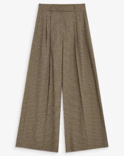 Pantalon tailleur ample pied-de-poule beige Ayen