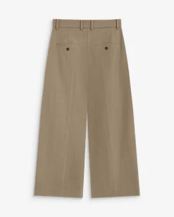 Pantalon tailleur court large à plis beige Atlantis