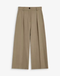 Pantalon tailleur court large à plis beige Atlantis
