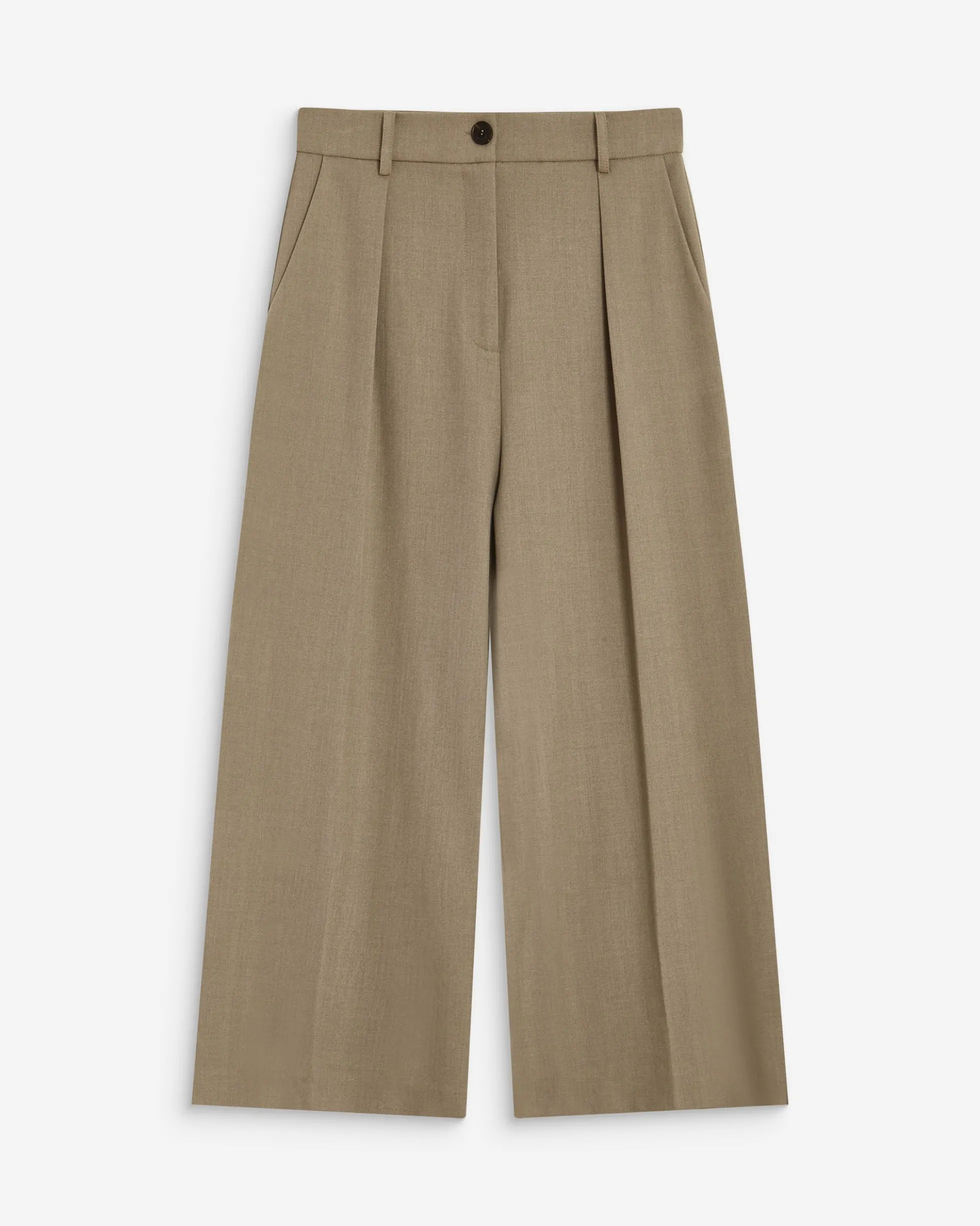 Pantalon tailleur court large à plis beige Atlantis