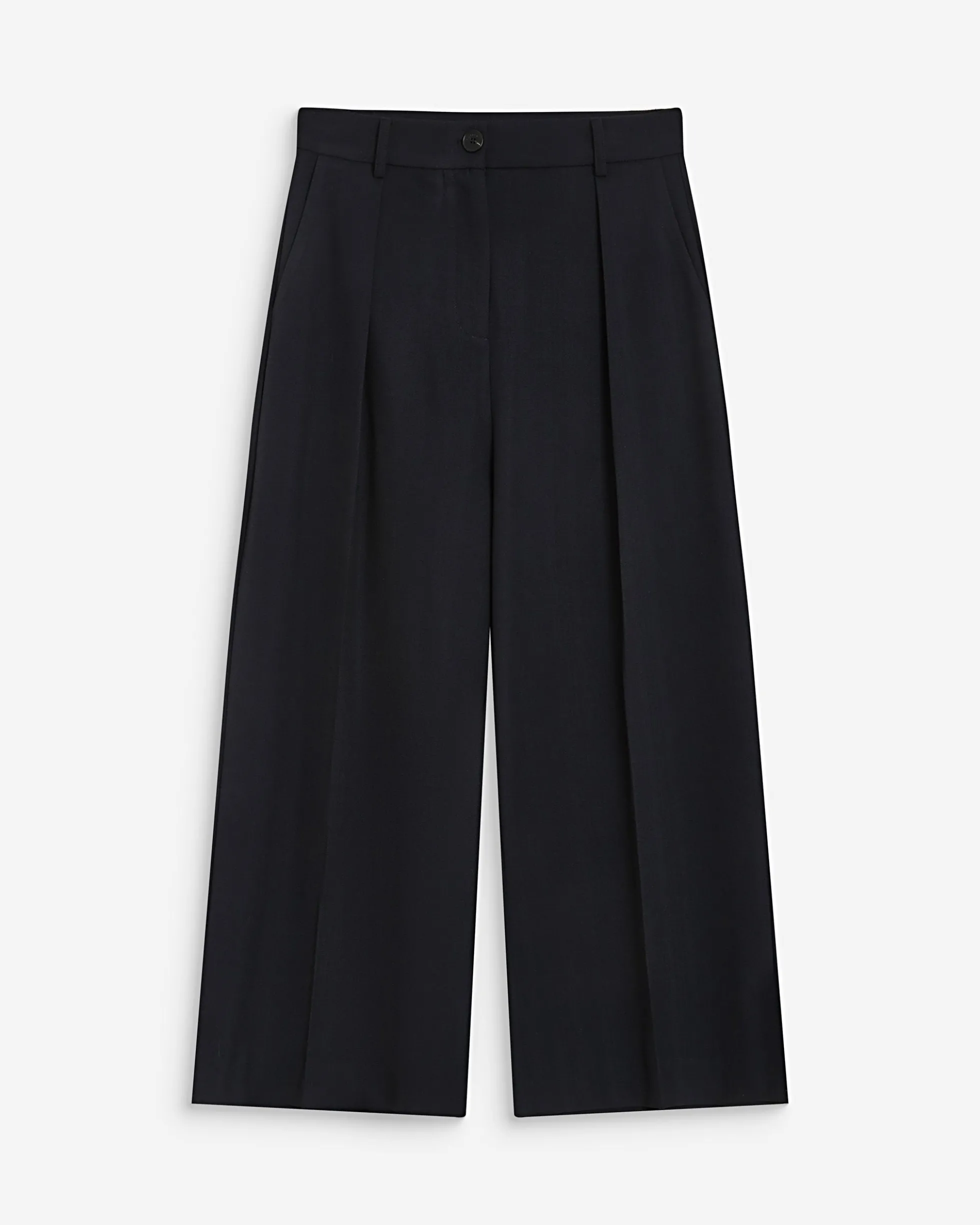 Pantalon tailleur court large à plis marine Atlantis