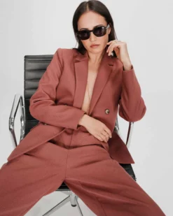 Pantalon tailleur droit taille mi-haute à plis terracotta Pierre