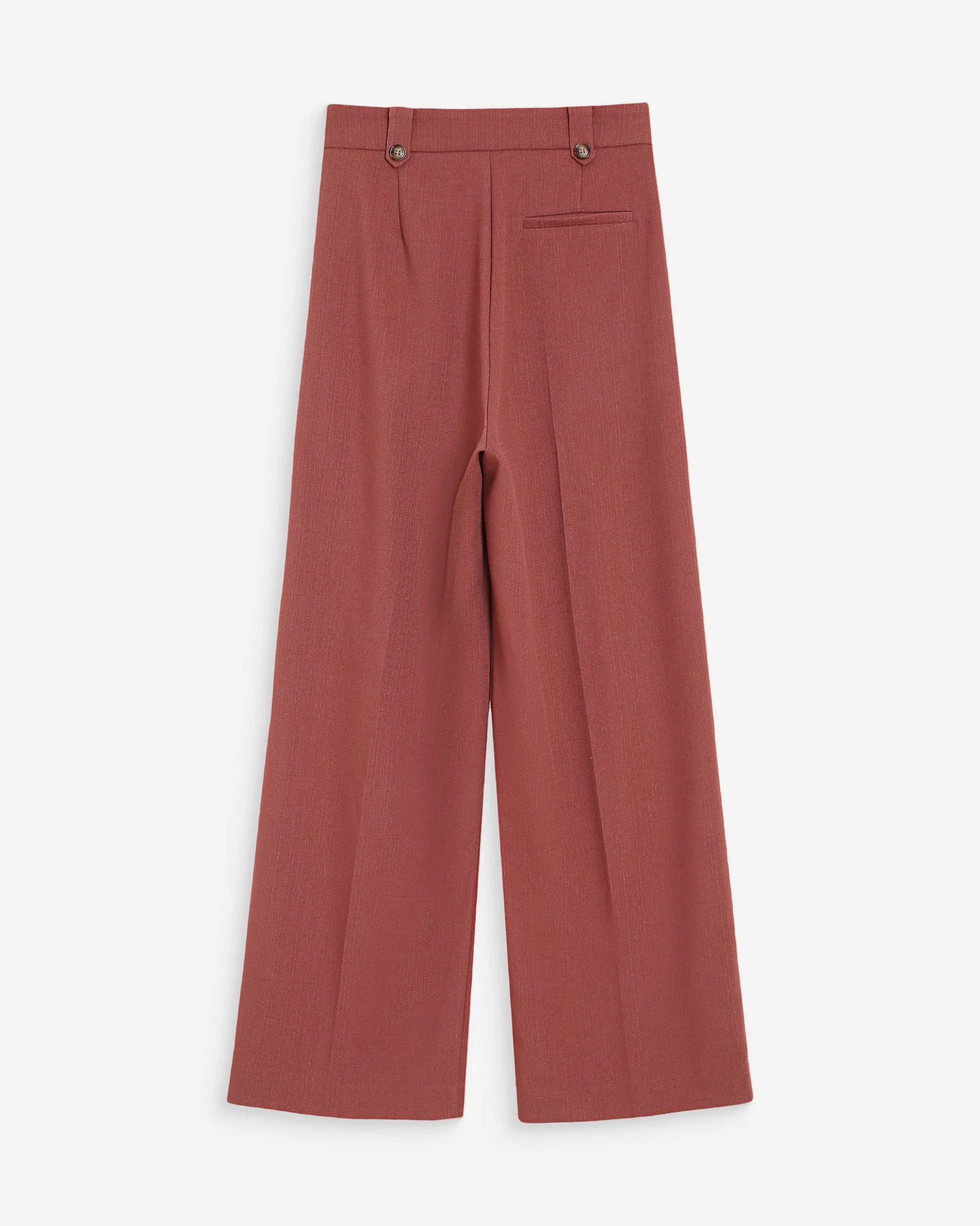 Pantalon tailleur droit taille mi-haute à plis terracotta Pierre