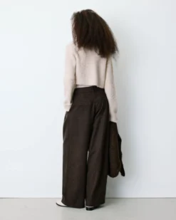 Pantalon tailleur large motif chevrons chocolat Bastien