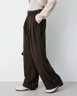 Pantalon tailleur large motif chevrons chocolat Bastien