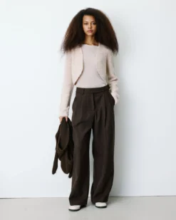 Pantalon tailleur large motif chevrons chocolat Bastien