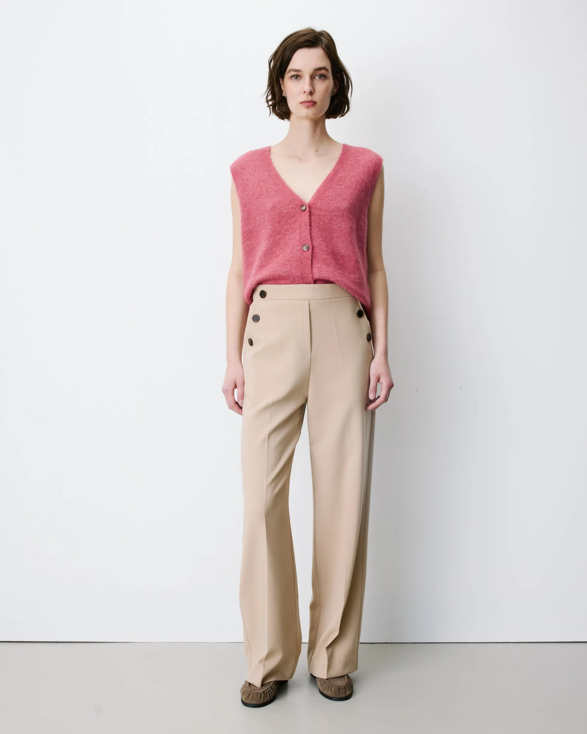 Pantalon tailleur large taille haute beige Alexander