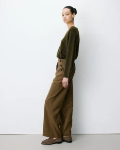 Pantalon tailleur large taille haute kaki Alexander