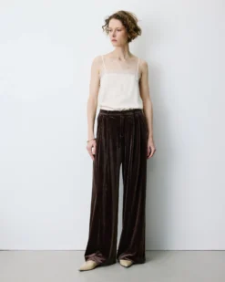 Pantalon tailleur oversize en velours chocolat Benson