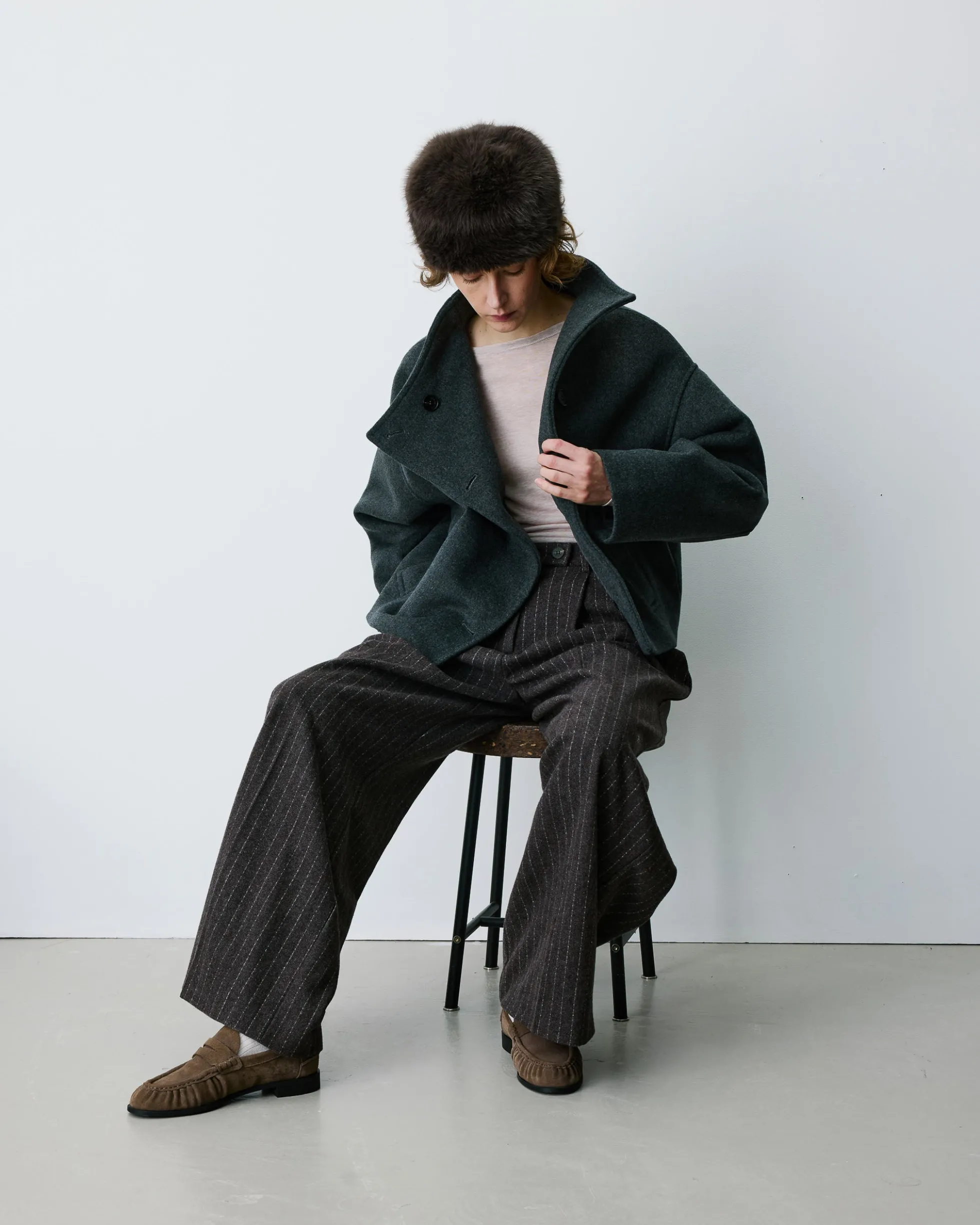 Pantalon tailleur rayé en laine mélangée chocolat Baldwin
