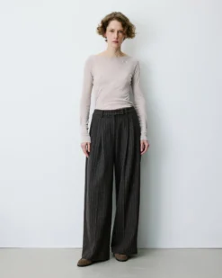 Pantalon tailleur rayé en laine mélangée chocolat Baldwin