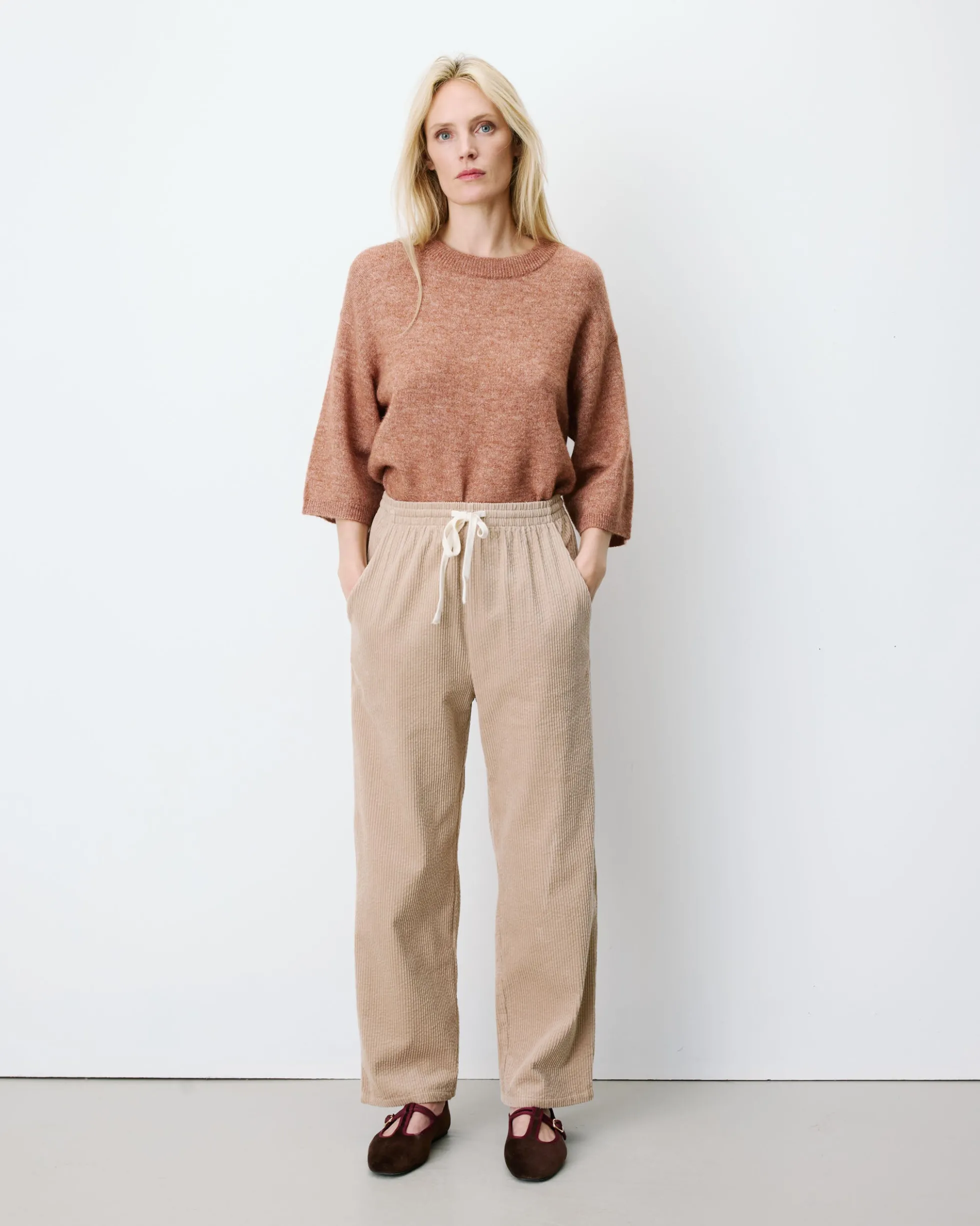 Pantalon velours côtelé taille ajustable beige Liberty