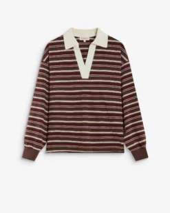 Polo rayé oversize col ouvert chocolat Aron