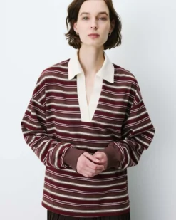 Polo rayé oversize col ouvert chocolat Aron