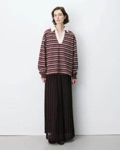 Polo rayé oversize col ouvert chocolat Aron