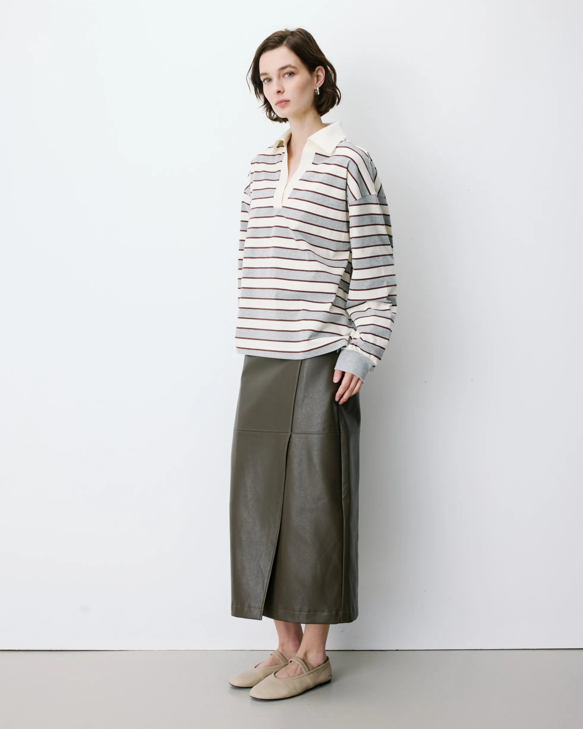 Polo rayé oversize col ouvert gris Aron