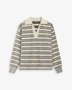 Polo rayé oversize col ouvert gris Aron