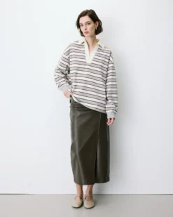 Polo rayé oversize col ouvert gris Aron