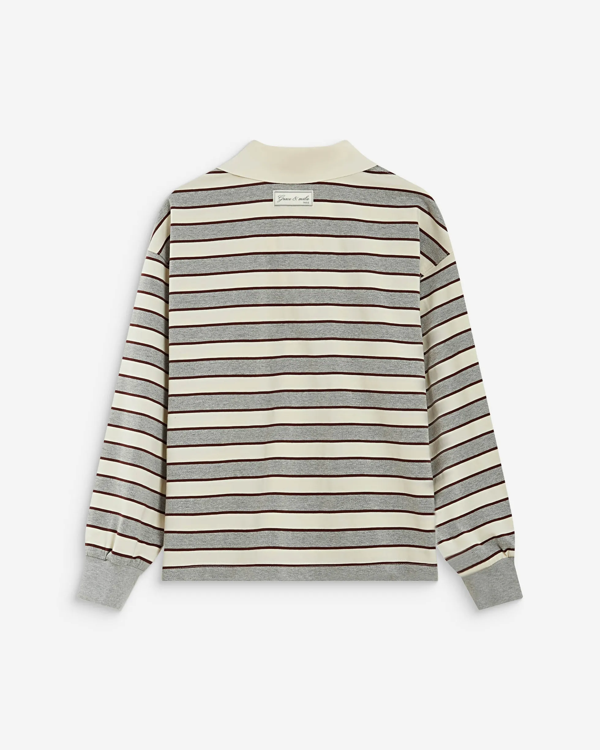 Polo rayé oversize col ouvert gris Aron