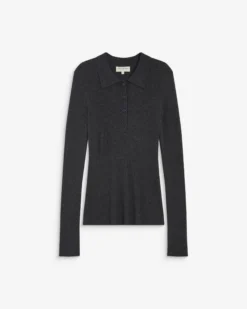 Pull ajusté col polo en maille côtelée anthracite Angelo