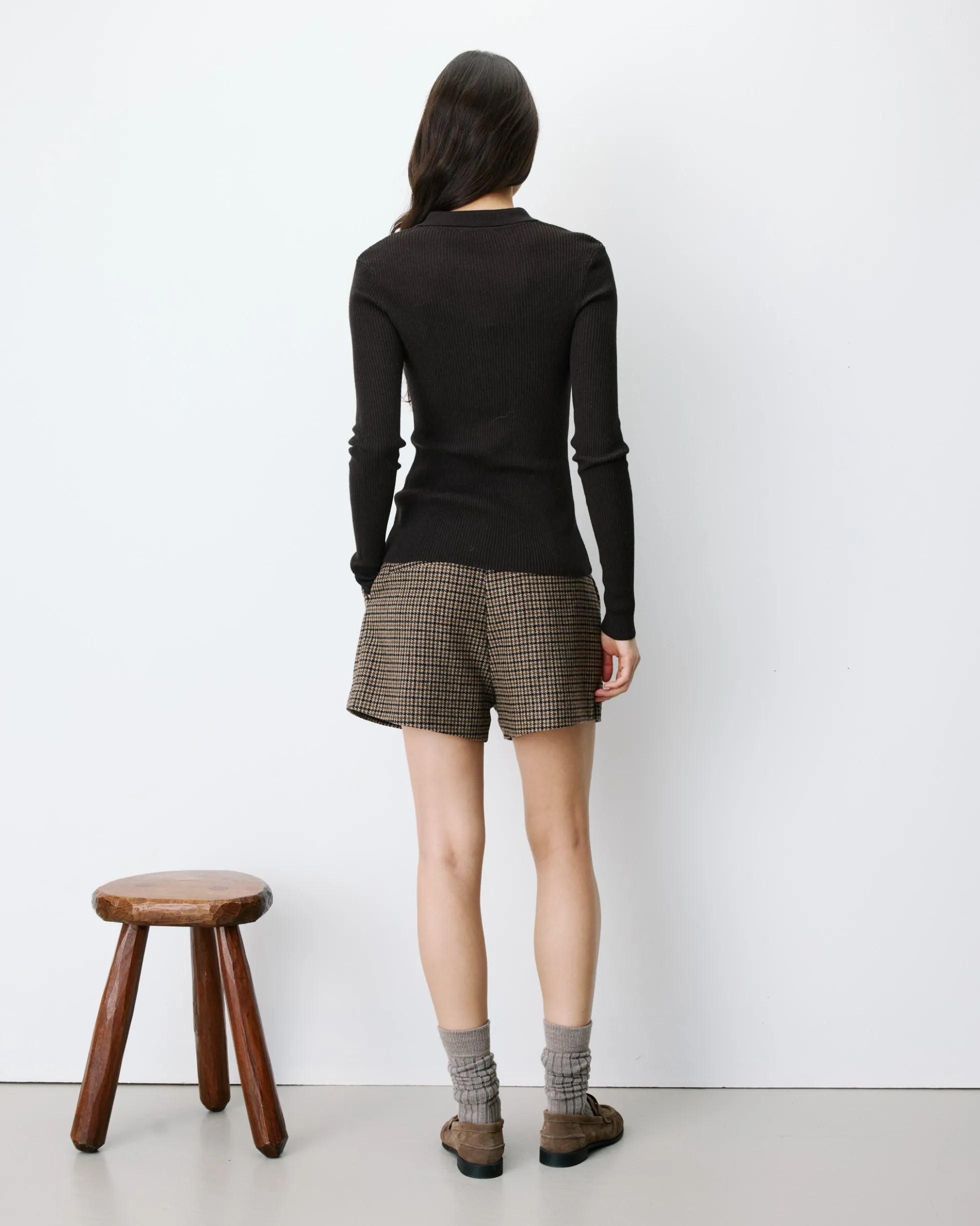 Pull ajusté col polo en maille côtelée chocolat Angelo