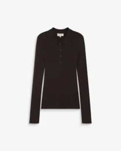 Pull ajusté col polo en maille côtelée chocolat Angelo