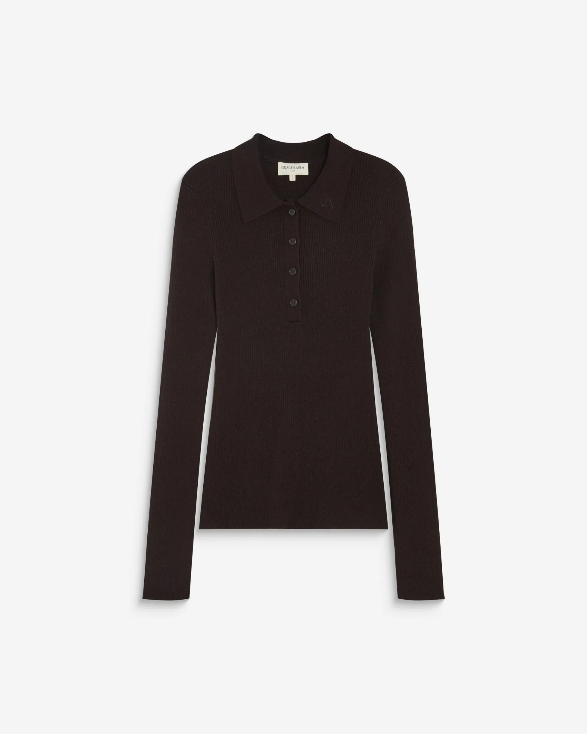 Pull ajusté col polo en maille côtelée chocolat Angelo