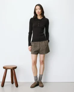 Pull ajusté col polo en maille côtelée chocolat Angelo