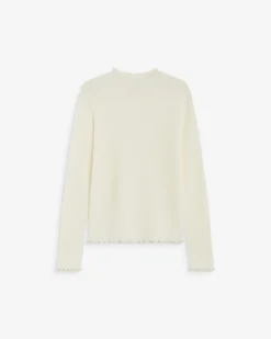 Pull ajusté en maille fine col montant ivoire Alino